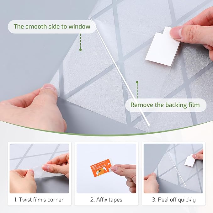 LUTE Frosted Window Privacy Film, Static Cling UV Sun Blocking Heat Control Window Cover, Removable Non-Adhesive Glass Sticker Vinyl Decorative Frosting Decals for Home Office, Lattice, 35.4" x 78.7"