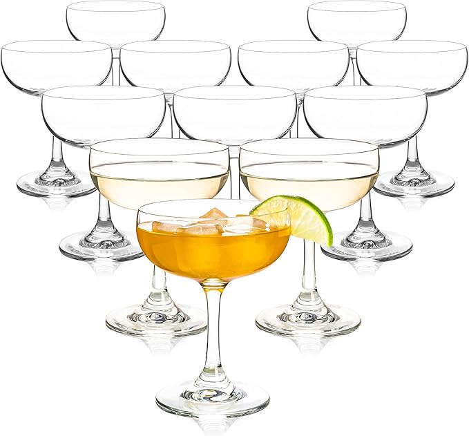 HAKEEMI Champagne Glasses Set of 12-7oz Elegant Coupe Glasses, Crystal Cocktail Glasses for Martini, Champagne, Desserts, ...