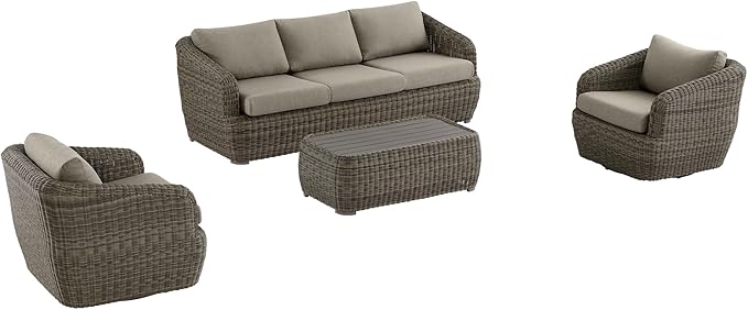 CHITA Patio Wicker 3-Seater Sofa with Removable Cushion, Backyard Rattan Chair for Sunrooms, Patios, Decks, Fully Assembled