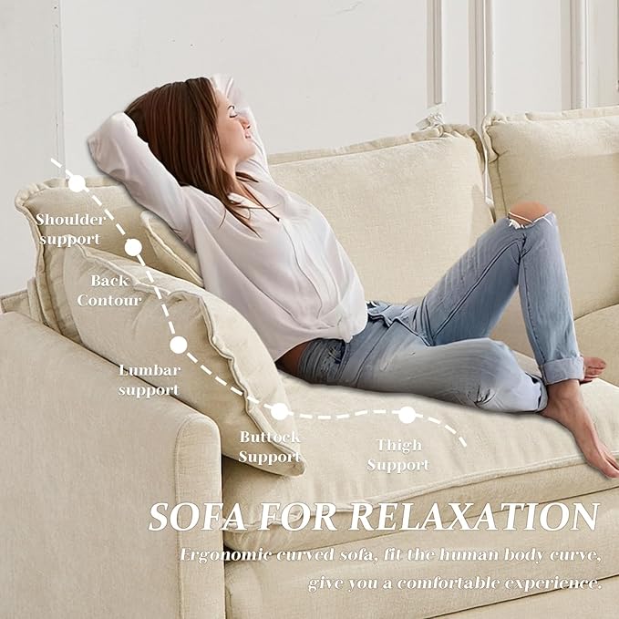 SoarFlash 149.61" Chenille Sectional Sofa, Comfy L Shaped Modular Coush Sofa with Ottoman, Modern 4 Seat Couch Deep Seat Sofa Set for Living Room,Beige