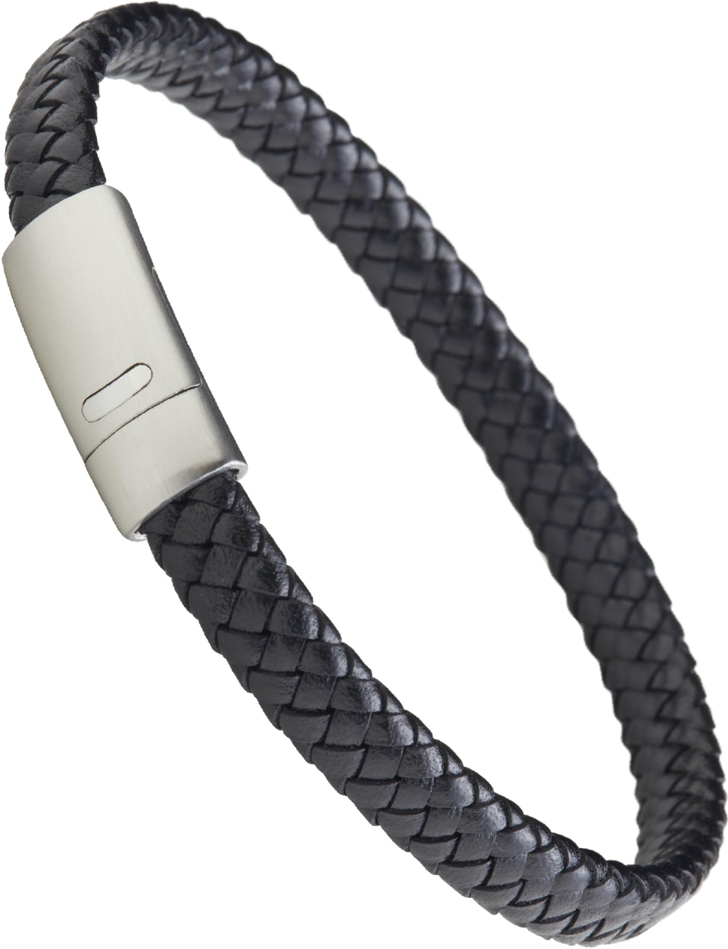 LUXAR Mens Genuine Leather Bracelets | Interwoven Black Leather Bracelets with Brush Stainless Steel Clasp | Minimalist, Designe