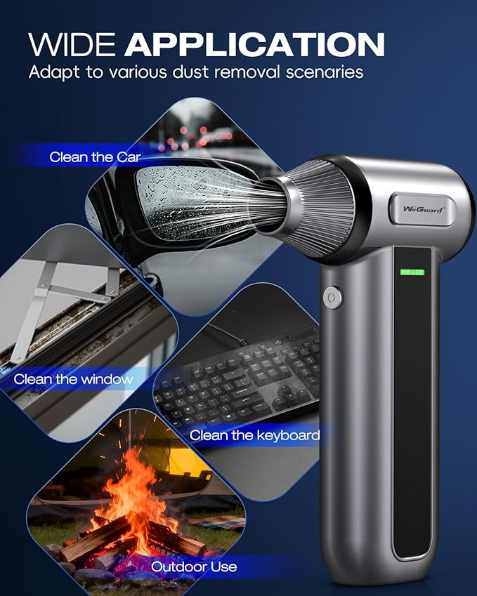 WeGuard W22 Mini Turbo Snow Blower - 180000RPM Electric Air Duster Rechargeable with LED Light - 3 Speed Adjustable - Compressed Air for Computers, Keyboard, Outdoor Use and Car