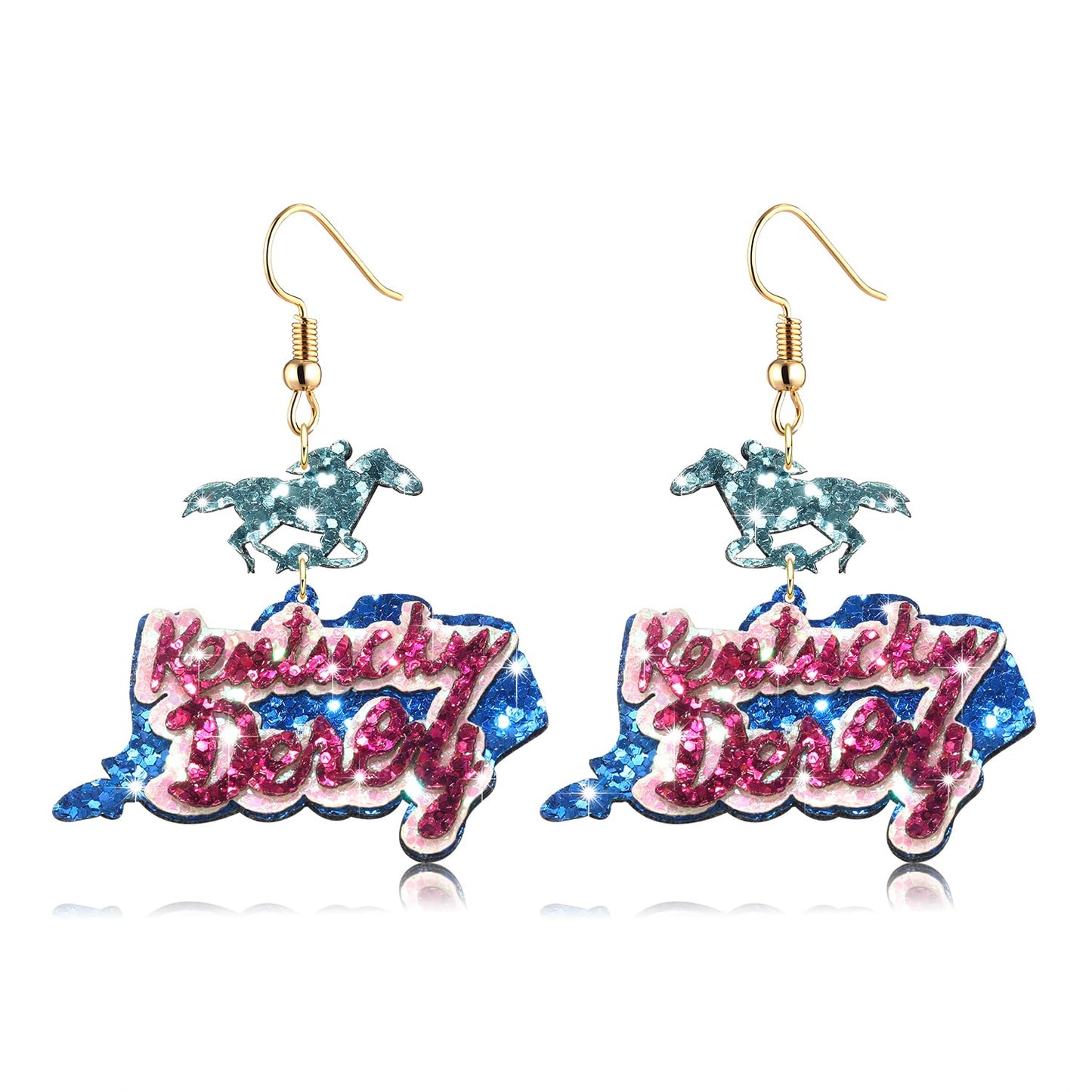 Kentucky Derby Race Horse for Women Western Acrylic Horseshoe Rose Flower Drop Dangle Earrings Fashion Jewelry Gift for Horse Ra