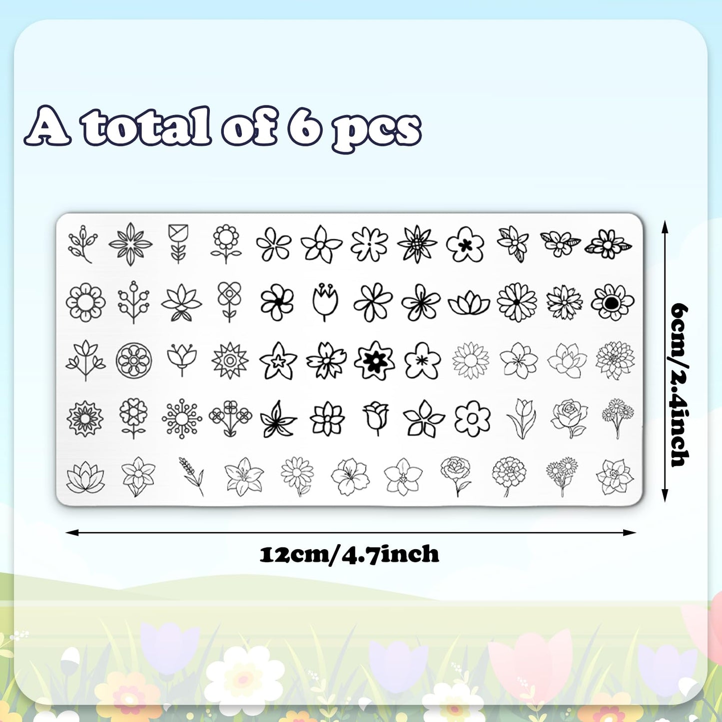 Whaline 6Pcs Spring Summer Floral Nail Plates Stamping Set Flower Leaves Stamp Templates Nail Art Plates for DIY Print Manicure