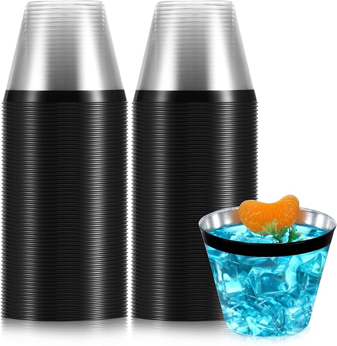 Norme 50 Pcs Plastic Cups 9 oz Rimmed Plastic Cups Heavy Duty Wine Glasses Cocktail Glasses Drinking Tumblers for Valentin...