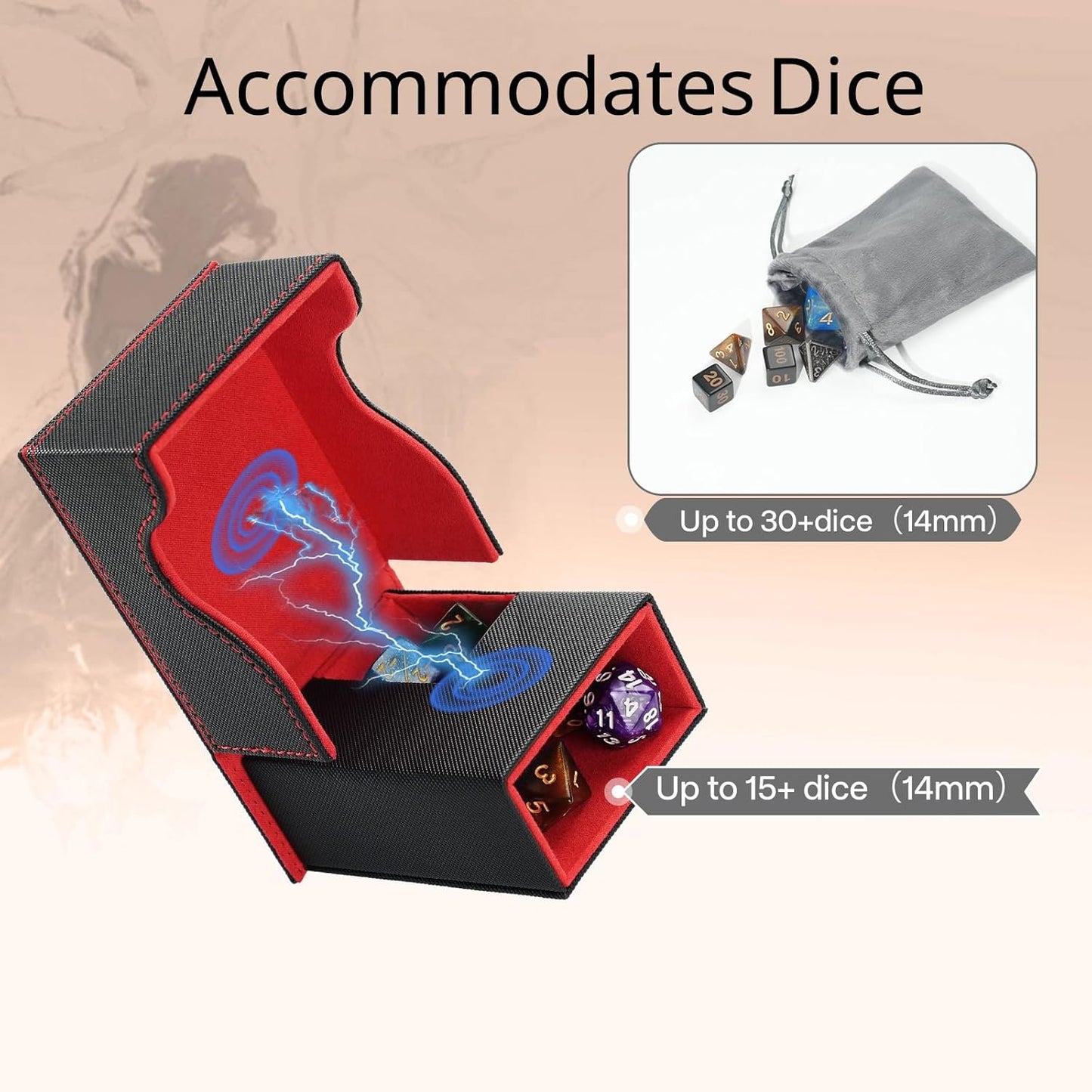 Dice Tower and Tray, Portable Commander Deck Box, Foldable Dice Storage Box for Dungeons and Dragons Rolling Tray Black/Red
