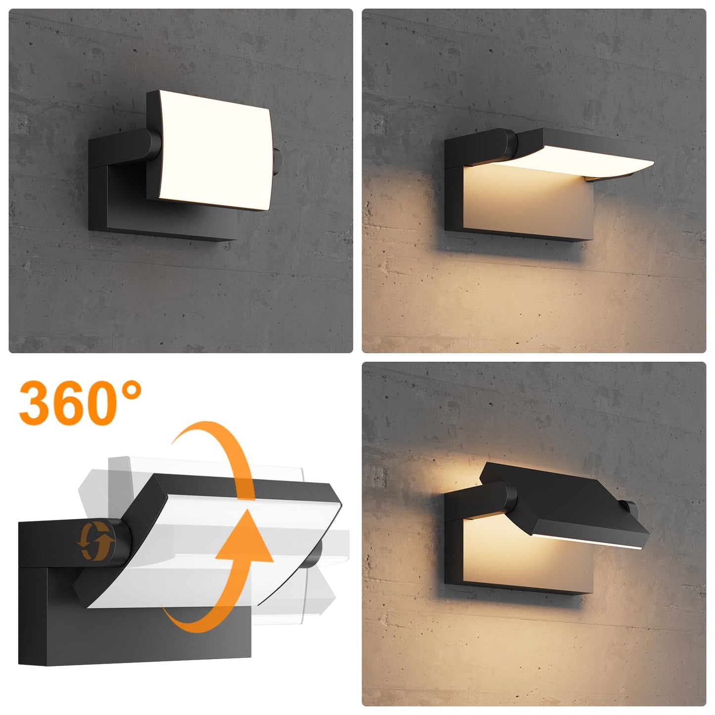 lundwa 2 Pack Modern Outdoor Lights, 40W Black LED Exterior Light Fixture, 3000K Outdoor Wall Sconce, IP65 Waterproof Porch Lights for House
