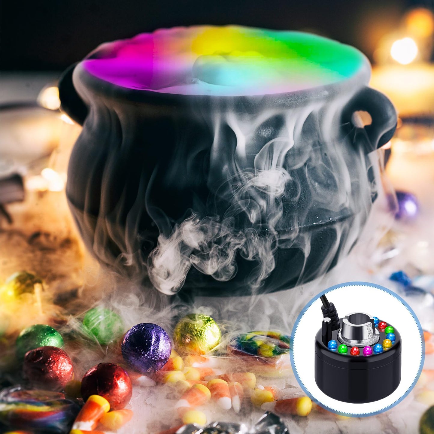 Maitys 2 Pcs Mist Maker Fogger Small Ultrasonic Fog Machine Fountain Halloween Party Cauldron Water Garden Pond Plastic LED Mister Foggers with Adjustable Fog Controller