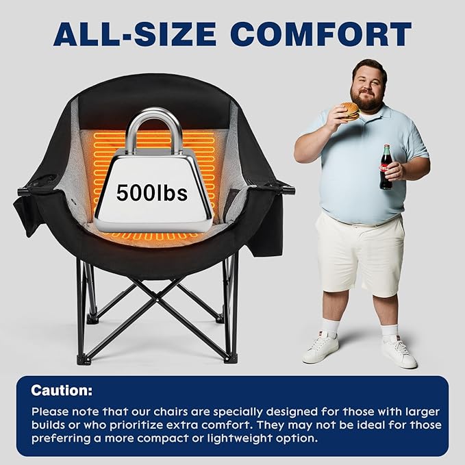 apollo walker Heated Oversized Camping Chair - Extra Wide Heavy Duty Padded Folding Camping Chairs for Adults with Adjustable Heating, Cooling Bag, Side Pocket, Cup Holder and Carry Bag