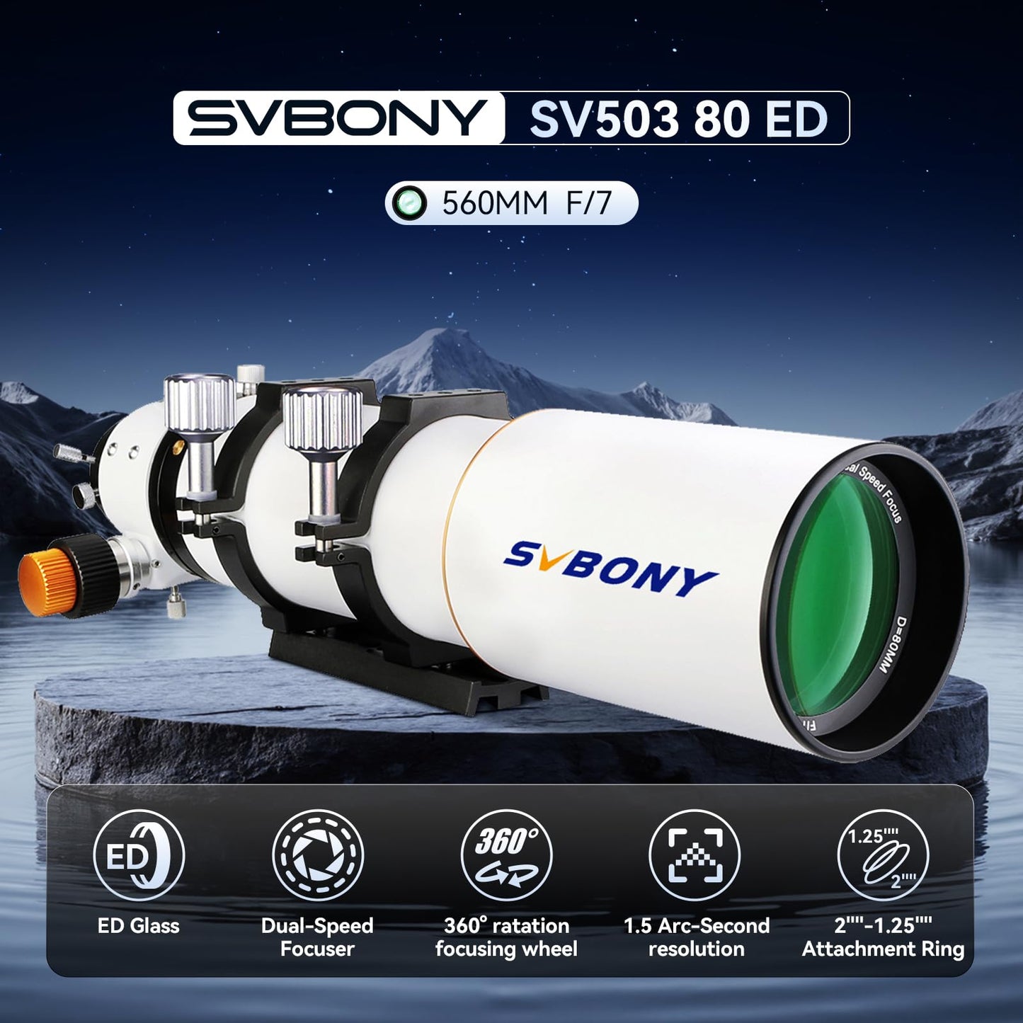 SVBONY SV503 Refractor Telescope, 80mm F7 Extra Low Dispersion Achromatic Refractor OTA, Dual-Speed Focuser, Telescope for Adults, for Astronomical Observation and Photography