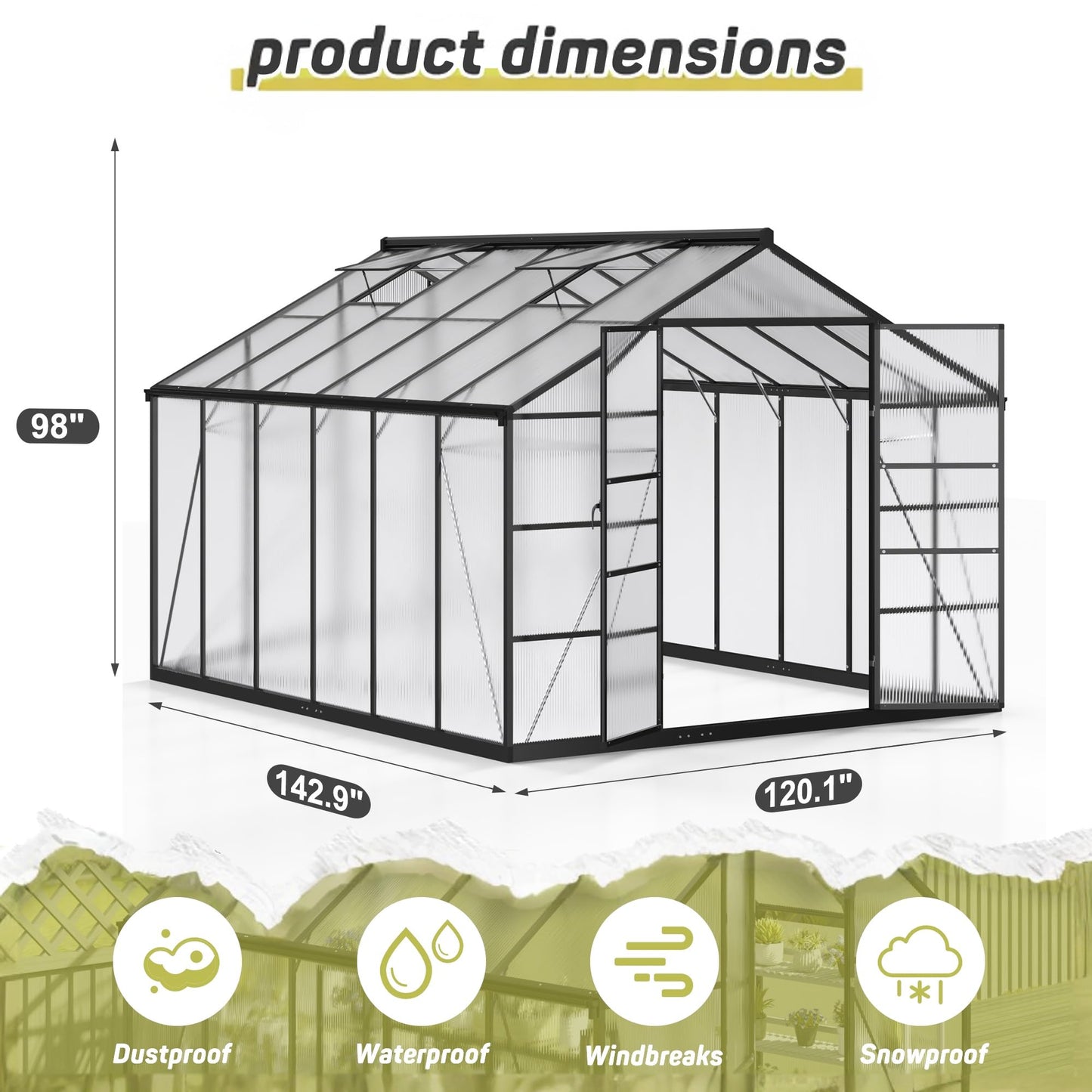 Polar Aurora 10x12 FT Greenhouse, Quick Aluminum Assembly Structure Polycarbonate Greenhouse, Walk-in Greenhouses for Outdoors with Ventilated Windows, Green Houses for Outside Backyard Garden