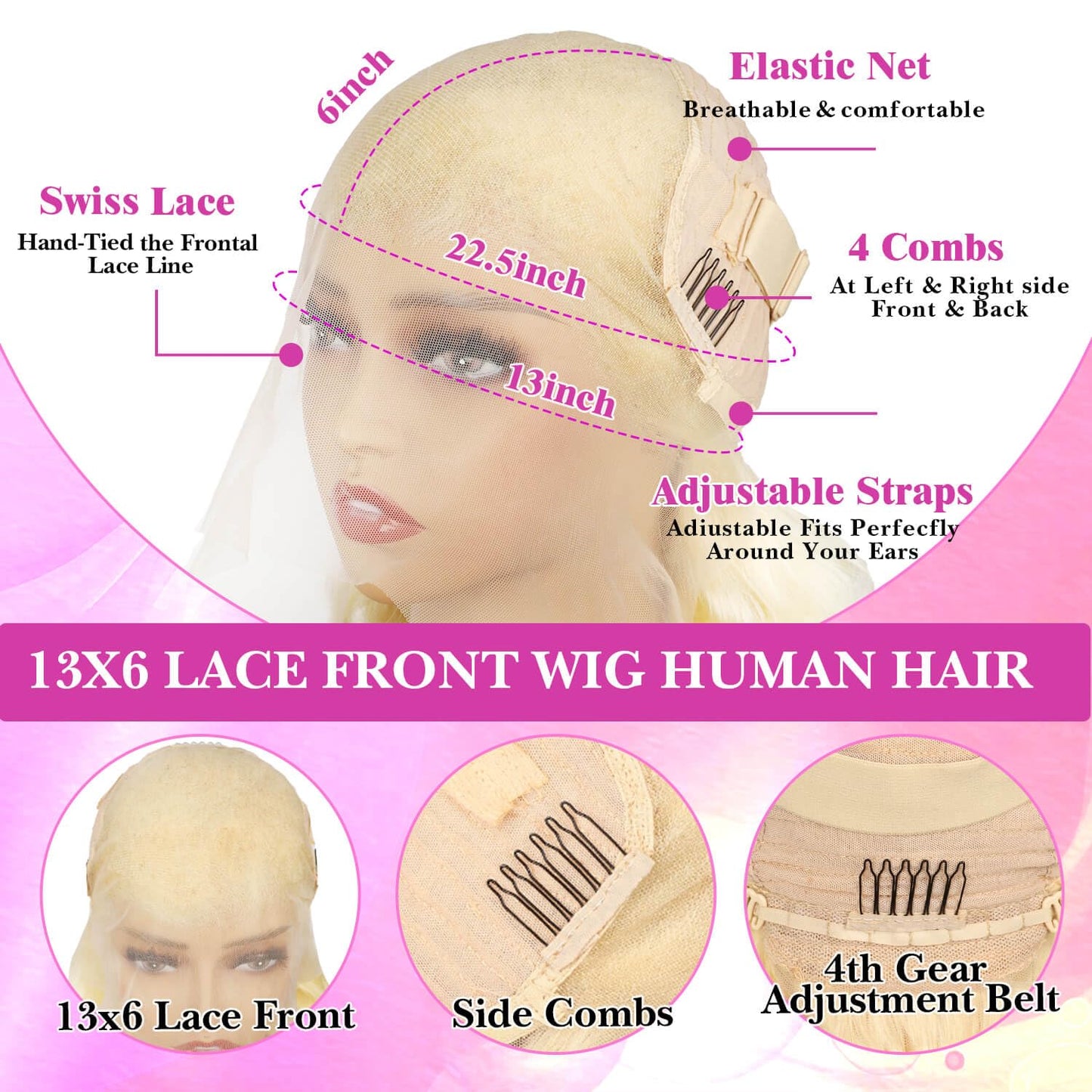 JIEDAOKOU 613 Lace Front Wig Human Hair Blonde Wig Human Hair 13x6 Transparent Lace Front Wigs 20 Inch 200 Density 613 HD Lace F