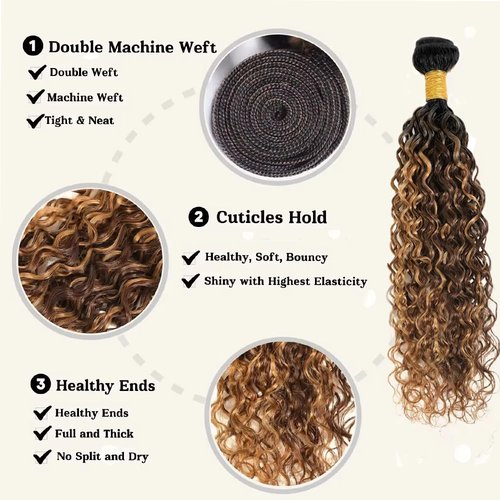 P427 Human Hair Bundles Ombre Highlight Bundle Water Wave Human Hair 3 Bundles 20 22 24 inch #27 and #4 Wet and Wavy Bundle