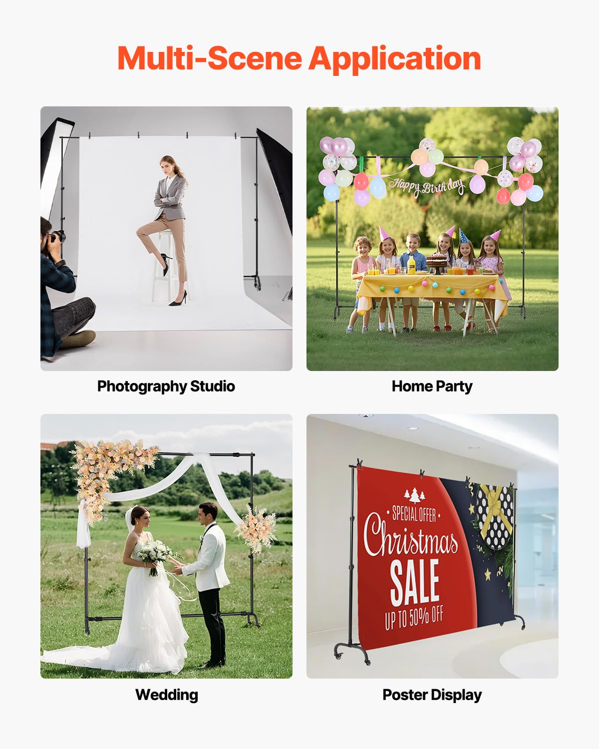 Vevor Backdrop Stand With Wheels, 7 X 10 Ft Adjustable Photo Backdrop Stand Kit, Moveable Background Backdrop Stand, Heavy Duty