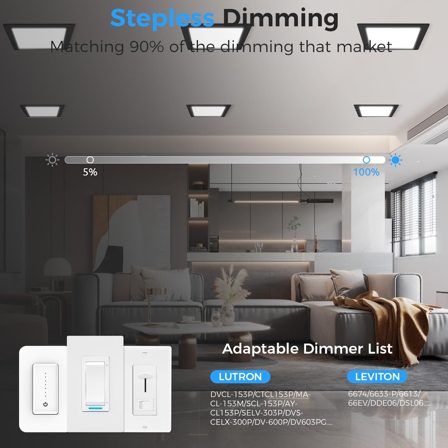 HONZIN 1 Pack 12 Inch Square Recessed Lighting, 5CCT Ultra-Thin LED Downlight, 2700K/3000K/3500K/4000K/5000K Selectable, Dimmable, 24W, IC Rated Canless Ceiling Lights with Junction Box, Black Trim