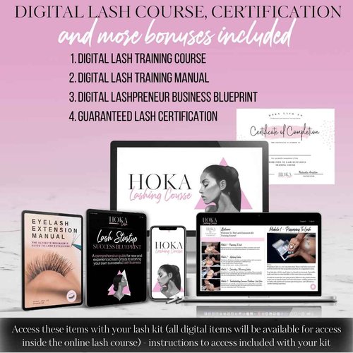 Hoka Lash Eyelash Extension Kit & Training Course and Certification, Professional Lash Extension Kit for Beginners Includes Practice Mannequin Head, Lash Trays, Glue, Tweezers, Fan & More