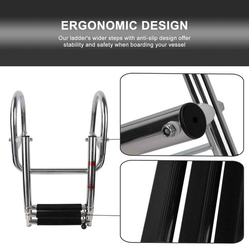 Manumarine 3 Step Pontoon Boat Ladder, Pontoon Ladders for Pontoon Boats, Stainless Steel Rear Entry Inboard Ladders Over Platform