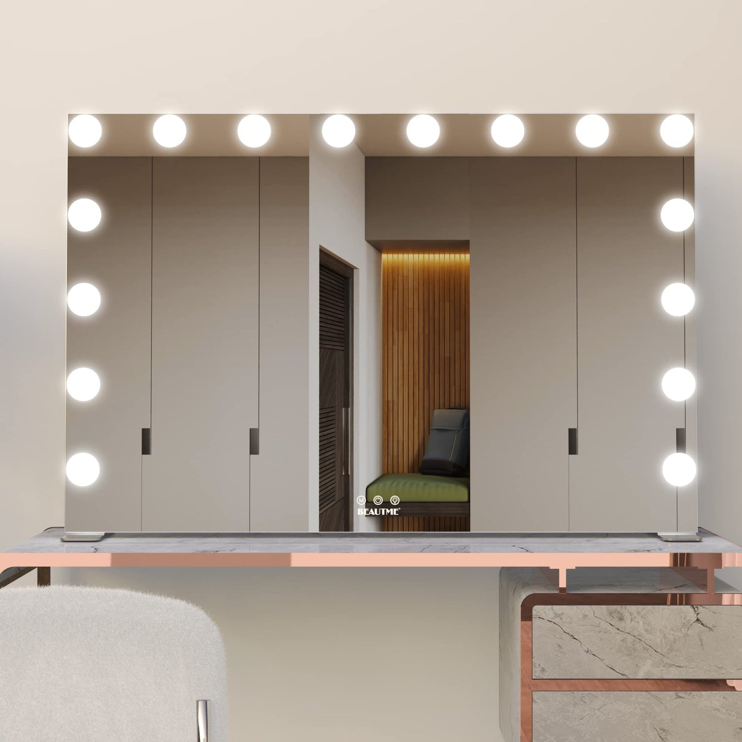 BEAUTME Hollywood Makeup Mirror,Vanity Mirror with Lights, LED Mirrors, Tabletop or Wall-Mounted Mirror with 16 Dimming LED Bulbs, Silver(911×180×616mm)
