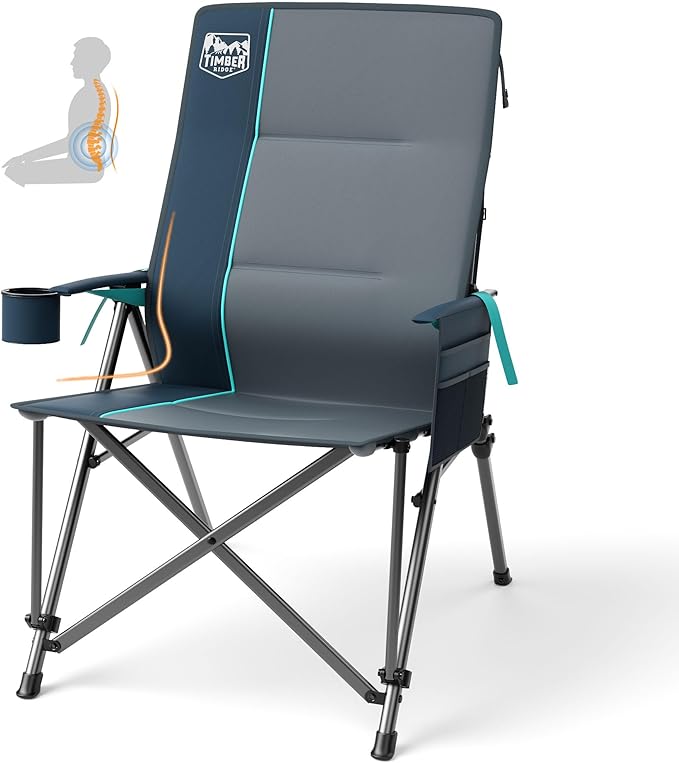 TIMBER RIDGE Oversized Camping Chair with Lumbar Support, Portable Folding Chair Heavy Duty for Adults Supports 450 LBS fo...