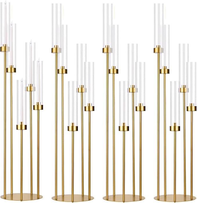 Fullvaseer 5 Arm Candelabra with Acrylic Lampshade Set of 4 Gold Candelabra for Wedding Table Birthday Party Home Decorati...