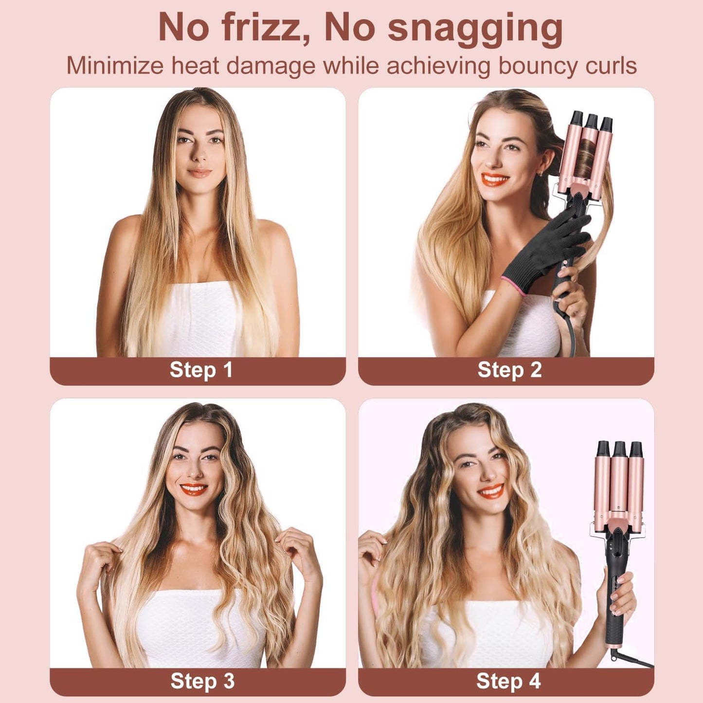 UNOBEY 5 in 1 Curling Wand Set, Three Barrel Curling Iron Set with 3 Barrel Curling Iron and 4 Interchangeable Ceramic Curling W