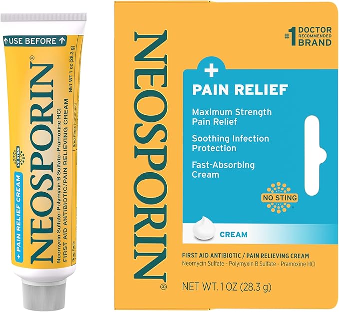 Neosporin + Maximum-Strength Pain Relief Dual Action Cream, First Aid Topical Antibiotic and Analgesic Cream for Wound Car...