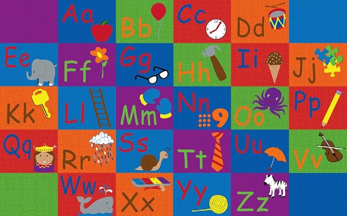 KIDCARPET.COM All in A Row Letter Classroom Rug, 7'6" x 12' Rectangle, Educational Classroom Rug, Kids Learning Play Mat | Area Rug for Bedroom or Playroom