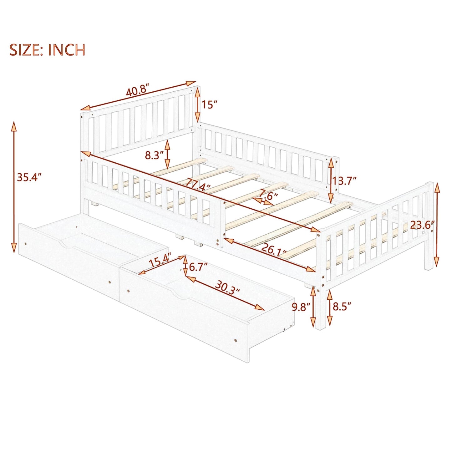Bellemave Twin Bed Frames for Kids, Twin Bed Frame with Storage Drawers,Twin Bed with Rails, Kids Twin Bed, Twin Bed Frame for Boys/Girls/Adults， Gray