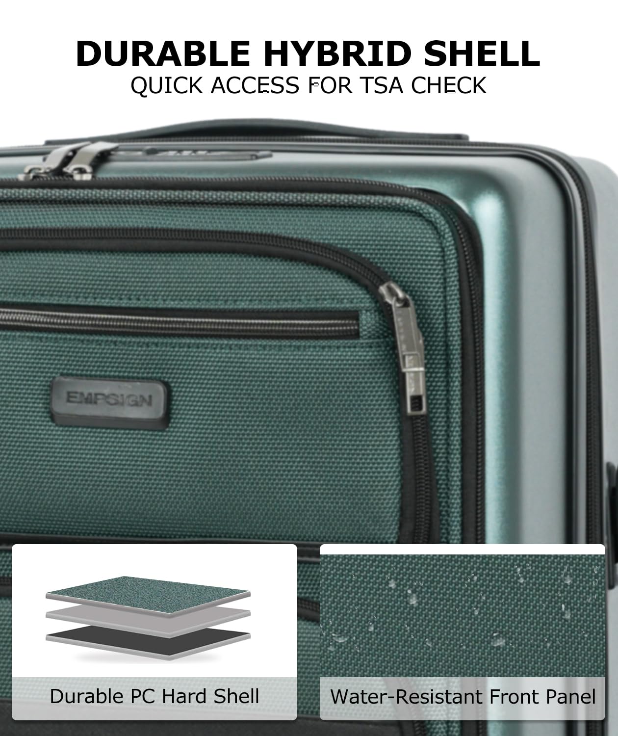 EMPSIGN Carry On Luggage 22x14x9 Airline Approved, Top Opening Expandable Suitcase with Spinner Wheels, 20 Inch Hard Shell Carry-On with TSA Lock & USB Port for Business Travel, Dark Green