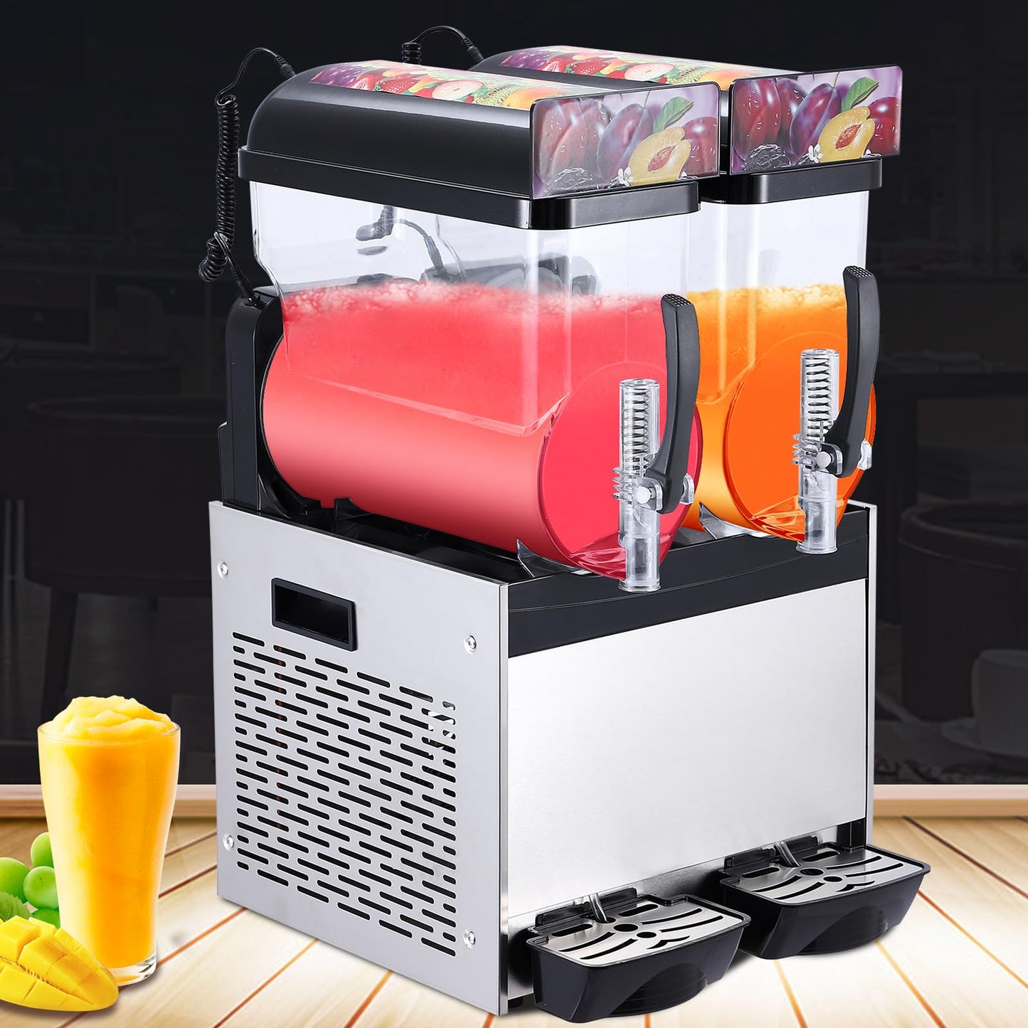 GarveeTech Commercial Slushy Machine, 15 L*2 slushy machine for home, 700W Professional cocktail margarita Frozen Drink Maker with Automatic cleaning mode, Stainless Steel Construction, Efficient