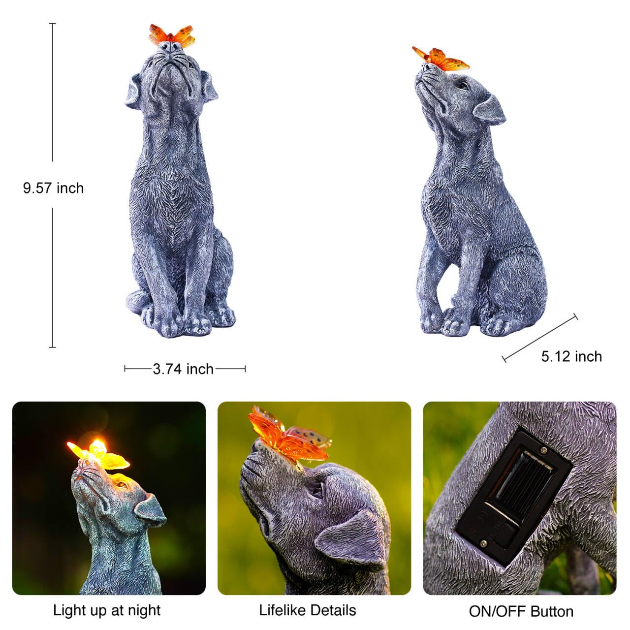 Goodeco Dog Statue with Solar Butterfly - Ideal Gifts for Dad, Mom or Birthdays, Beautifully Crafted Outdoor Decorations to Wow Your Guests