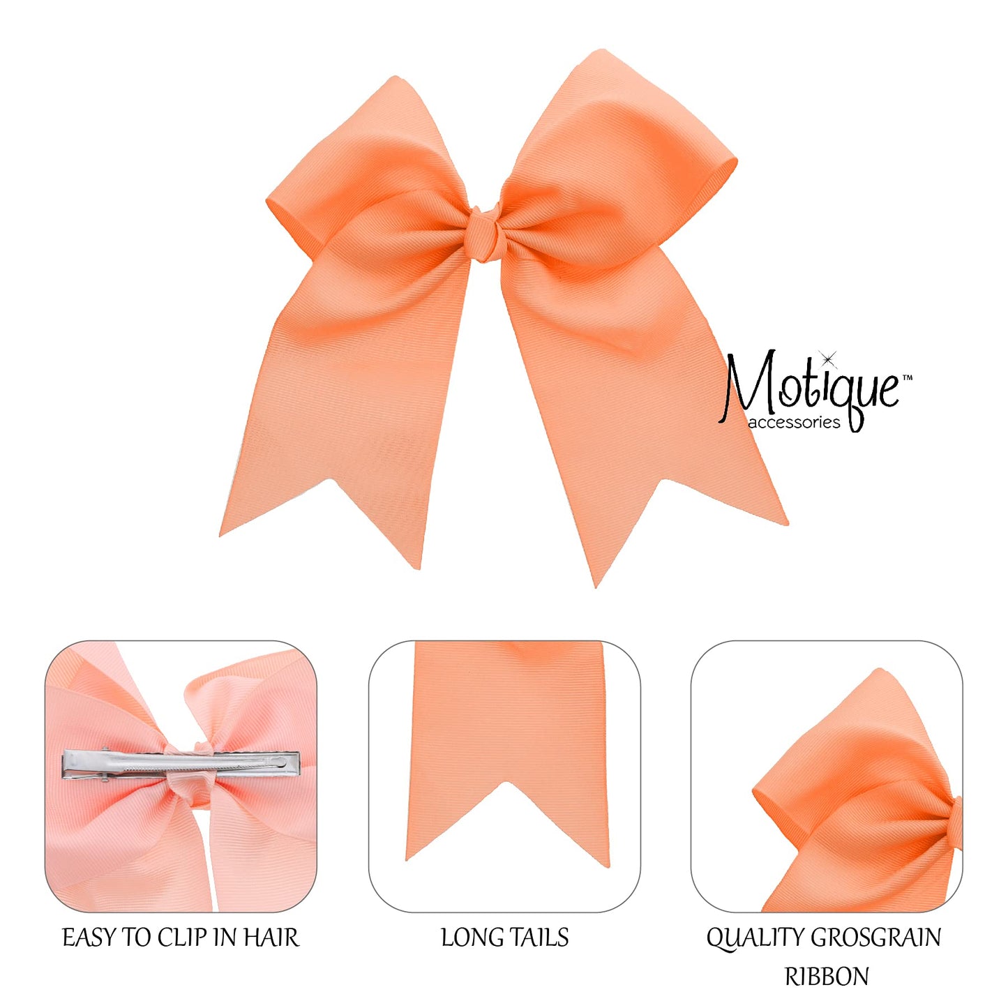 Light Peach Jumbo Bow Clip with Tails for Girls