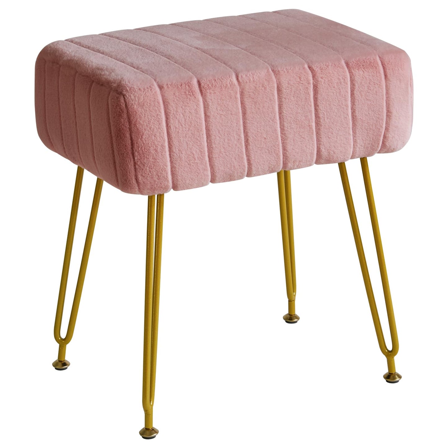 IBUYKE Velvet Rectangular Footrest Ottoman, Makeup Vanity Stool Side Table, Velvet Dressing Table Seat, Pouf Couch Stool, Golden Steel Legs, Pink LG-51P