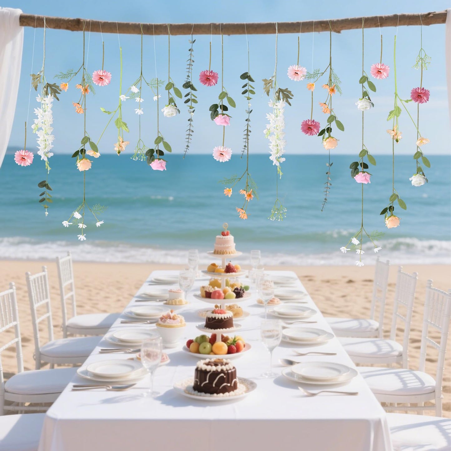 38 Pcs DIY Artificial Wildflower Garland Hanging Flowers Set Chrysanthemum Rose Eucalyptus Daisy Larkspur Flower Garlands Hanging Spring Wildflower Garlands for Baby's Breath Wedding