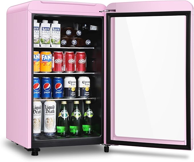 HAILANG Retro Beverage Refrigerator Cooler, 3.2 Cu.ft Mini Fridge with Glass Door for Soda Beer Wine, Beverage Cooler Pref...