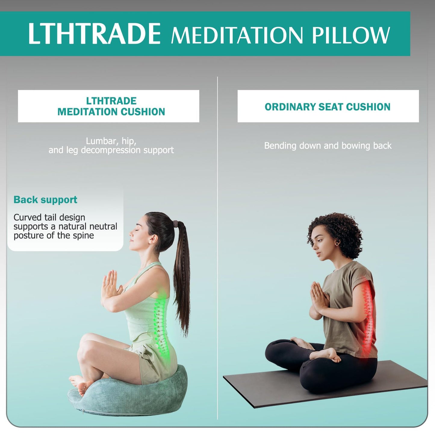 LTHTRADE Meditation Cushion - Meditation Floor Pillow with Washable Cover for Adults Sitting, Reading, Yoga - Memory Foam Material, Ergonomic Design, 23.6 Inch