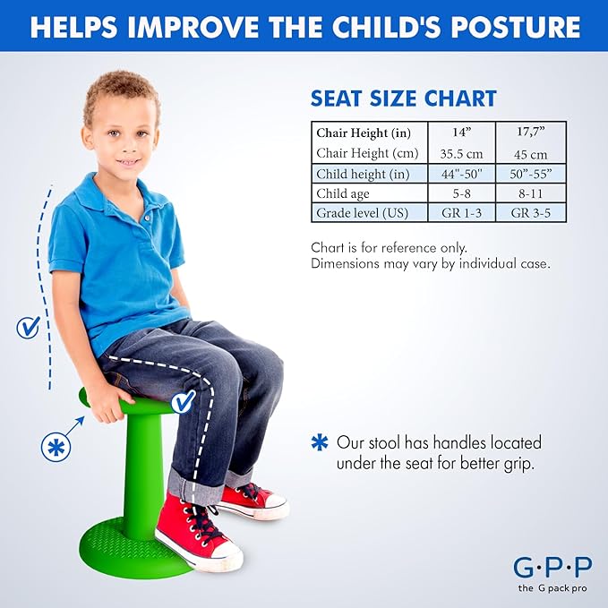 Gpack-pro Kids Wobble Stool 2-Pack – Improves Focus Attention – Non-Slip Base - Wiggle Chair Active Flexible Seating for Preschool Kindergarten Elementary School 17.7-Inch High (Green)