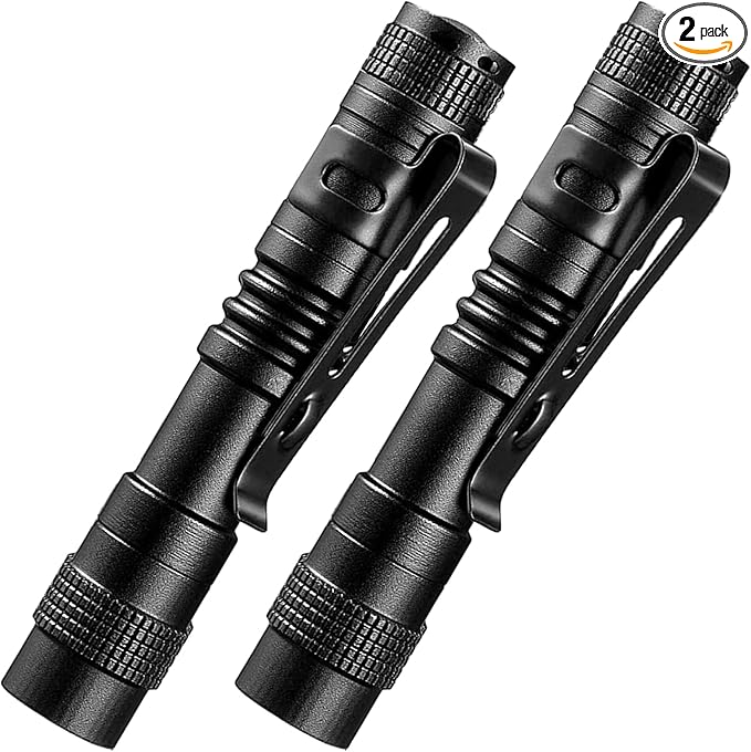 ATZNZIK 2 Pcs Mini LED Flashlight Small Pocket Flashlights with Clip Pen Lights Flashlights Bulk for Inspection, Work, Eme...