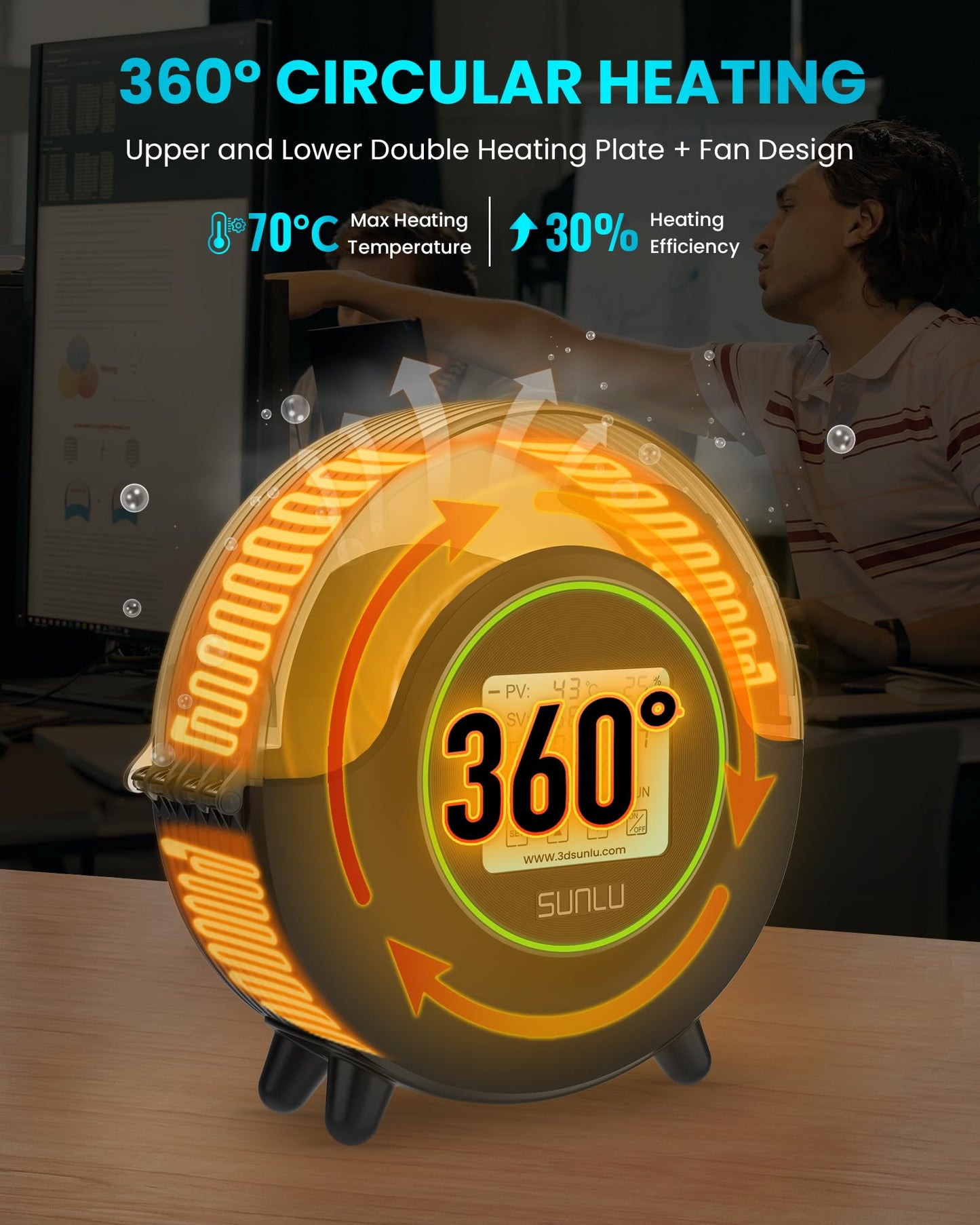 SUNLU Official Filament Dryer S2, Upgraded 3D Filament Dryer with 360°Heating Fan, Filament Dehydrator, One-Key Set with 4.6" Touch Sreen, Compatible with 1.75 2.85 3.00mm PLA PETG ABS Filament, Black