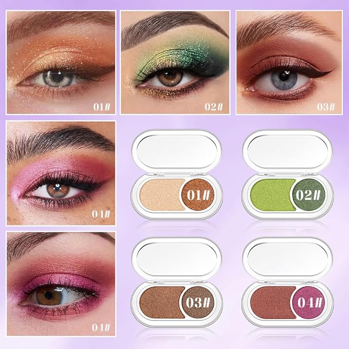 Dual-Color Pearl Eyeshadow Palette – High Pigment Shimmer Eyeshadow Duo, Grass Green & Green Shimmer Eye shadow , Silky Blendable Texture, Waterproof Long-Lasting Eye Makeup for Daily & Glam Looks 02#