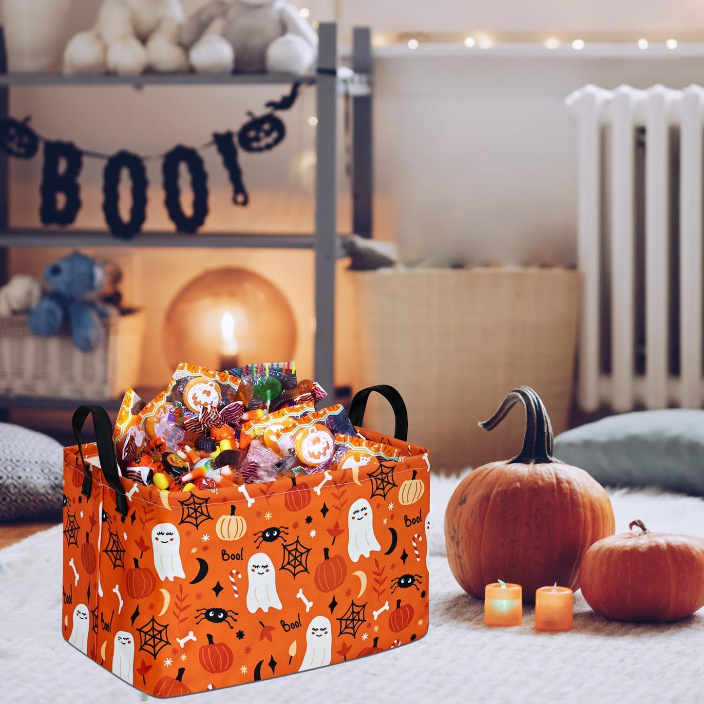 DUYIY Pumpkin Ghost Halloween Rectangle Kids Gift Storage Basket Shelf Storage Basket Organizer Box Clothes Laundry Hamper Toys Nursery Basket Baby Laundry Basket with Handles