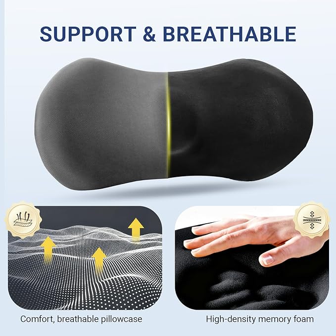 FOUSUPDT Lumbar Pillow with Adjustable Strap, Memory Foam Lumbar Support Pillow for Office Chair and Car Seat, Back Pillow for Lower Back, Back Support Pillow for Sitting, Driving, Traveling
