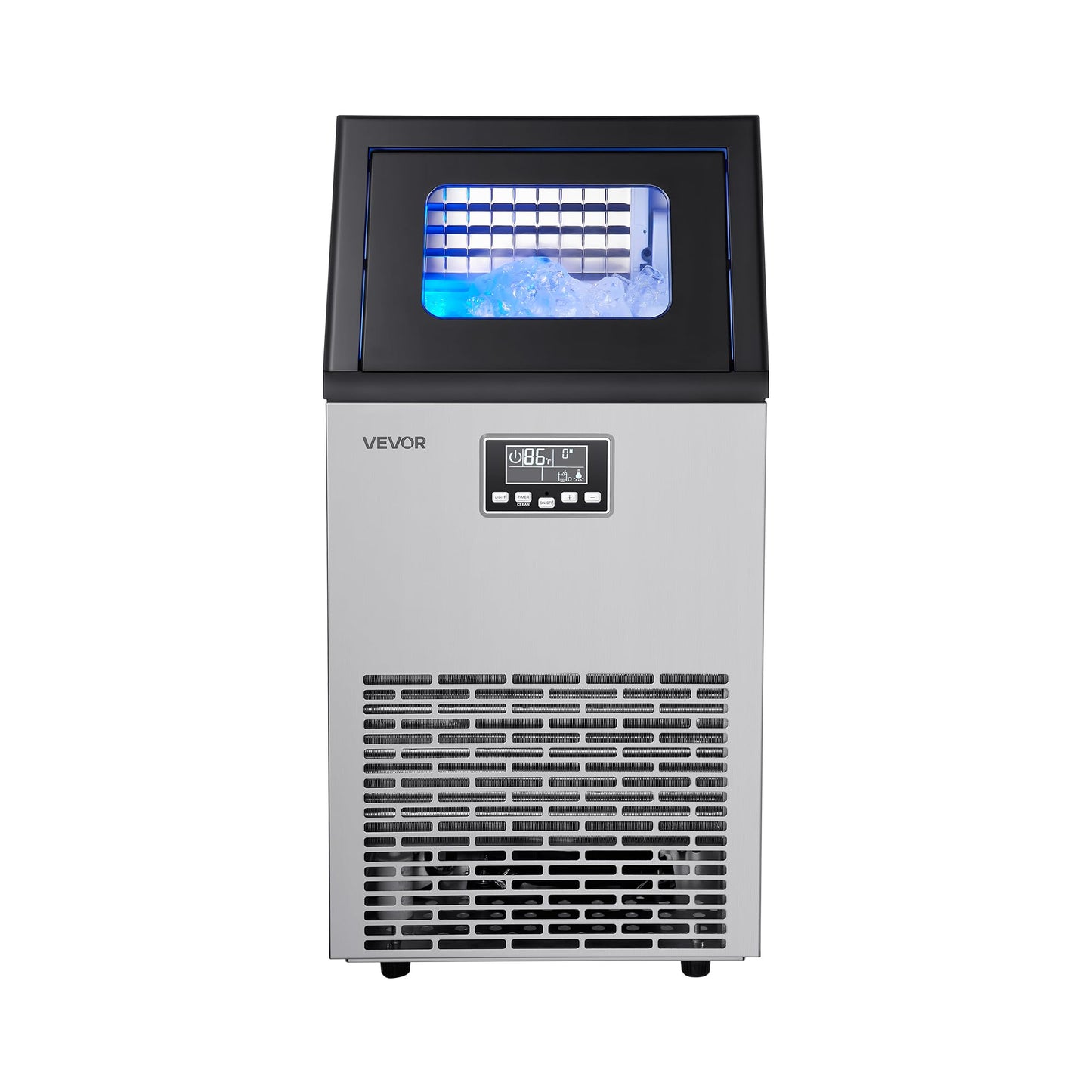 VEVOR Commercial Ice Maker Machine with 2 Water Inlets, 120 lbs/24h with 28Lbs Storage, Stainless Steel Freestanding & Under Counter Ice Maker with LED Display & Self-Cleaning, for Home Bar Restaurant