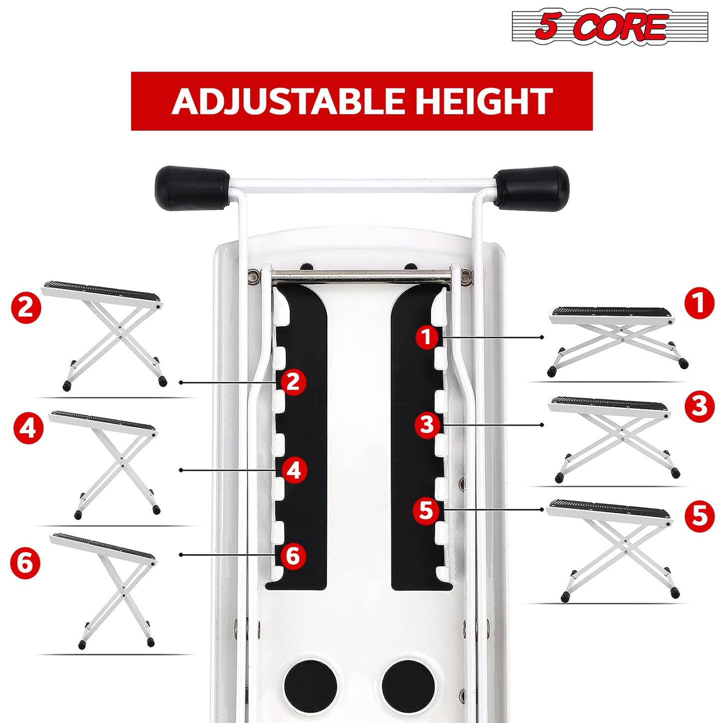 5 Core Guitar Foot Stool - 6-Level Height Adjustable Metal Folding Foot Rest With Non-Slip Surface, Stable Rubber Feet, Portable