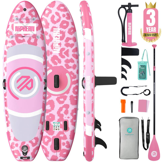 Niphean（Ultra-Light） Inflatable Paddle Board with StabilTrac Fin and Durable SUP Accessories, 10' Stand Up Paddle Boards for Adults & Youth, Versatile Yoga Paddle Board, Gift Ideas-Candy Leopard