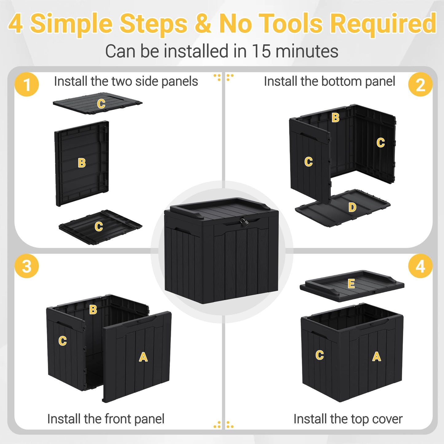 Greesum 31 Gallon Resin Deck Box Large Outdoor Storage for Patio Furniture, Garden Tools, Pool Supplies, Weatherproof and UV Resistant, Lockable, Dark Black