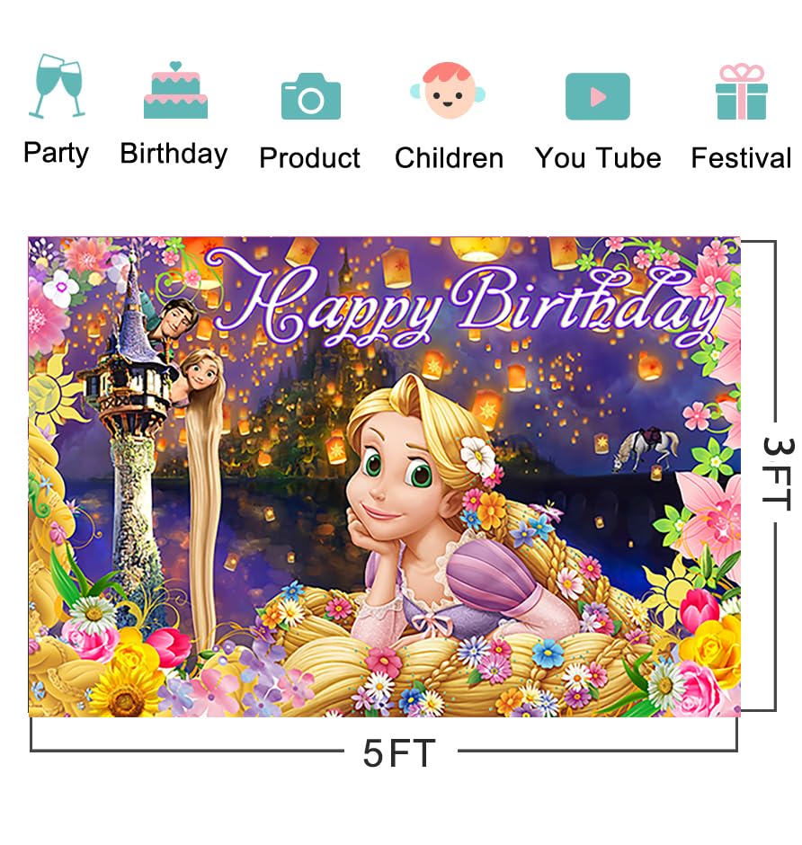 Princess Rapunzel Backdrop for Birthday Party Decorations Yellow Background for Party Cake Table Decorations Tangled Theme...