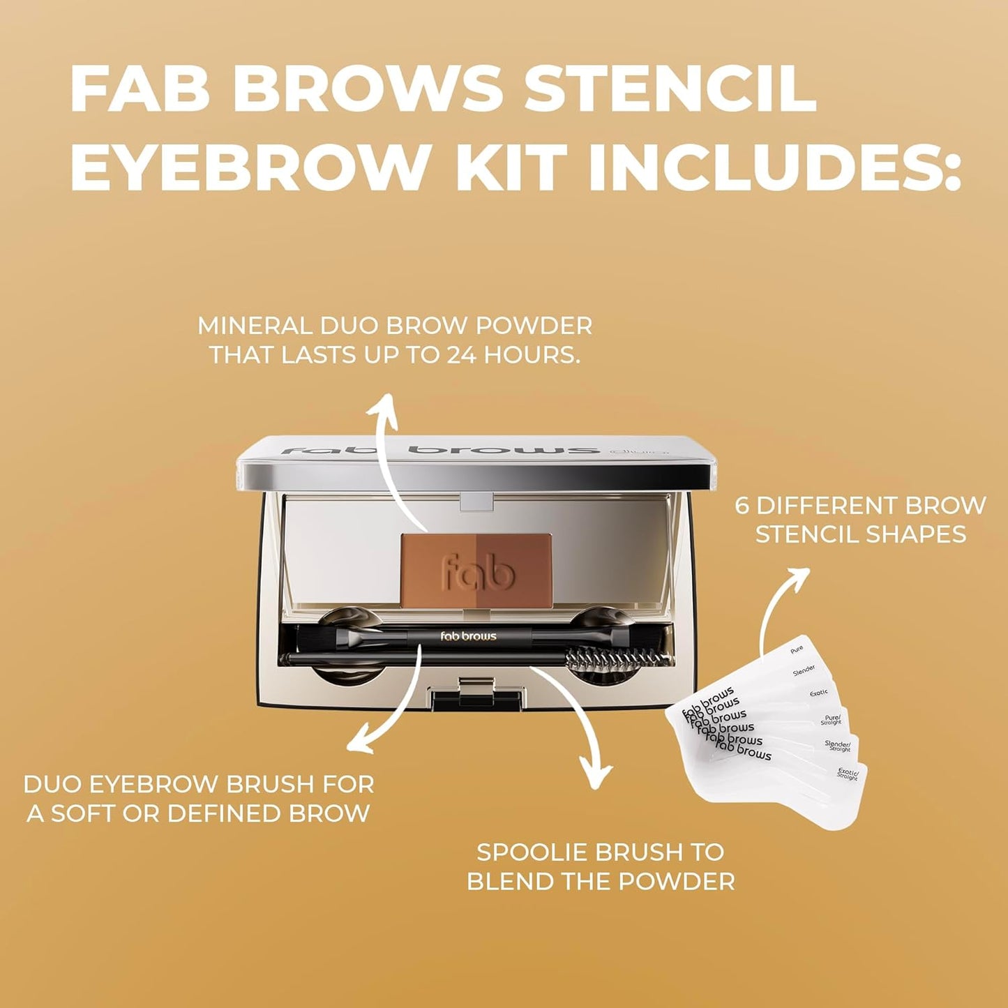 Duo Eyebrow Kit, Ultimate Brow Stencil Kit with Compact Powder Mirror and Eyebrow Shaper, Waterproof Eye Makeup Contour Palette Set for Eyebrow, Eyebrow Cosmetics, (Slate / Black)