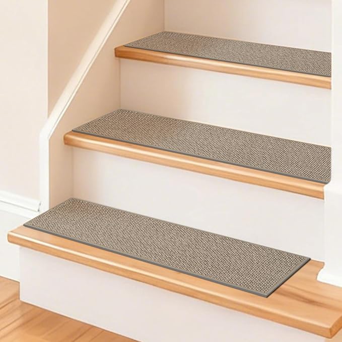 Art3d Stair Treads for Wooden Steps 15Pcs, 8" X 30" Non Slip Stair Runner Rugs with Reusable Adhesive for Elders Kids and Dogs, Machine Washable Peel and Stick Stair Treads Carpet, Beige
