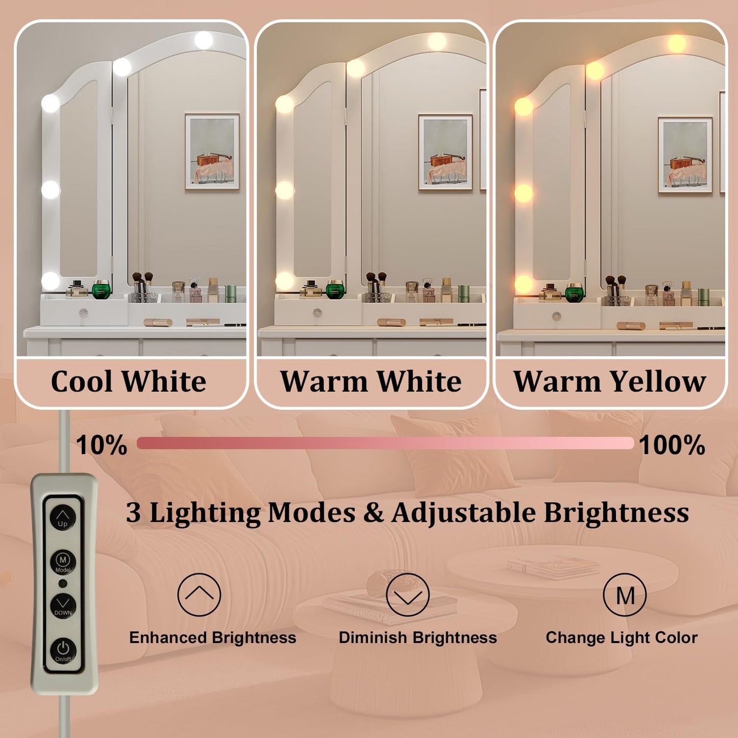 Longtesun Makeup Vanity Set Teen Vantity Set White Vanity Desk with Mirror and Lights Vanity Table with Lights Vanity Mirror with Lights Desk and Chair Makeup Vanity Table Makeup Vanity with Lights